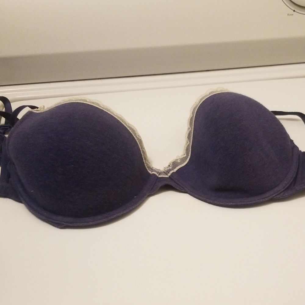 Aerie Katie Blue w/ White Lace Bra 38C
